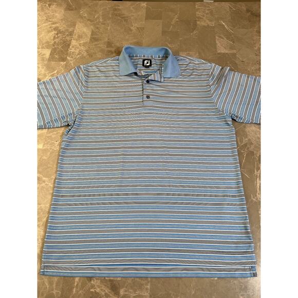 FootJoy Polo Shirt Mens L Blue Gray Striped Casual Golf Performance Wintergreen - Picture 1 of 6